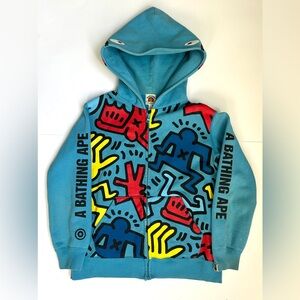 BAPE x Keith Haring Kids Blue Shark Full Zip Hoodie Size: 140 / 7-9 Years